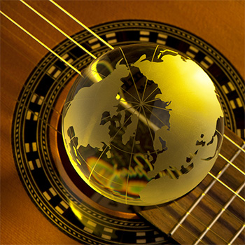 Globe on top of a guitar